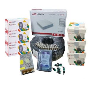 Hikvision 6 HD 1080P Full HD 2MP 24/7 Full Time Colored Night Vision CCTV Cameras Complete System Kit-200M Rg59 Cable, 8 Channel DVR Machine & 1TB Harddisk