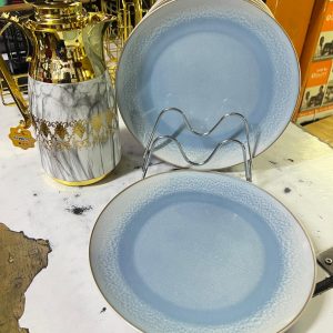 6 pcs ceramic diner plates blue with flask