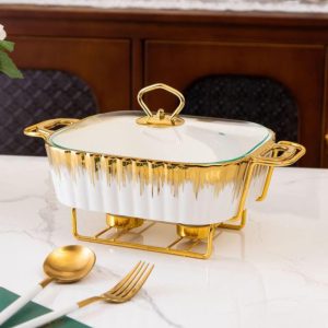Ceramic Chafing Dish Medium White Gold