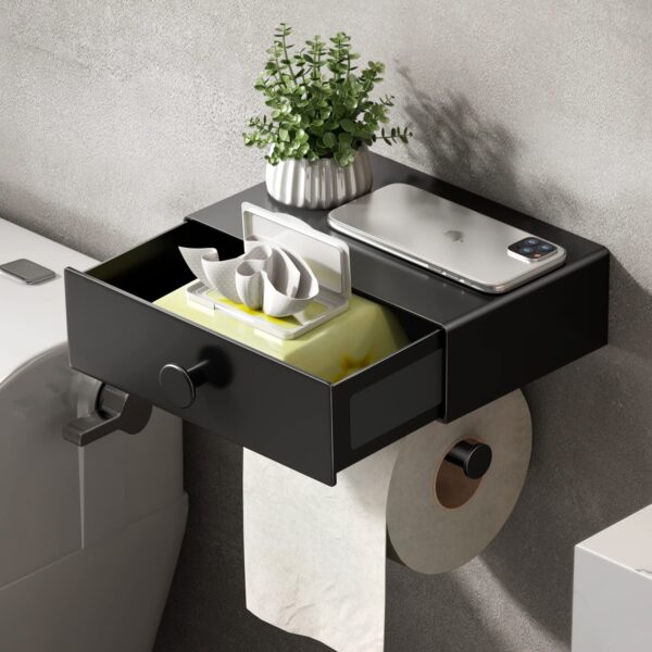 Wall Mounted Toilet Paper Holder with Storage Shelf