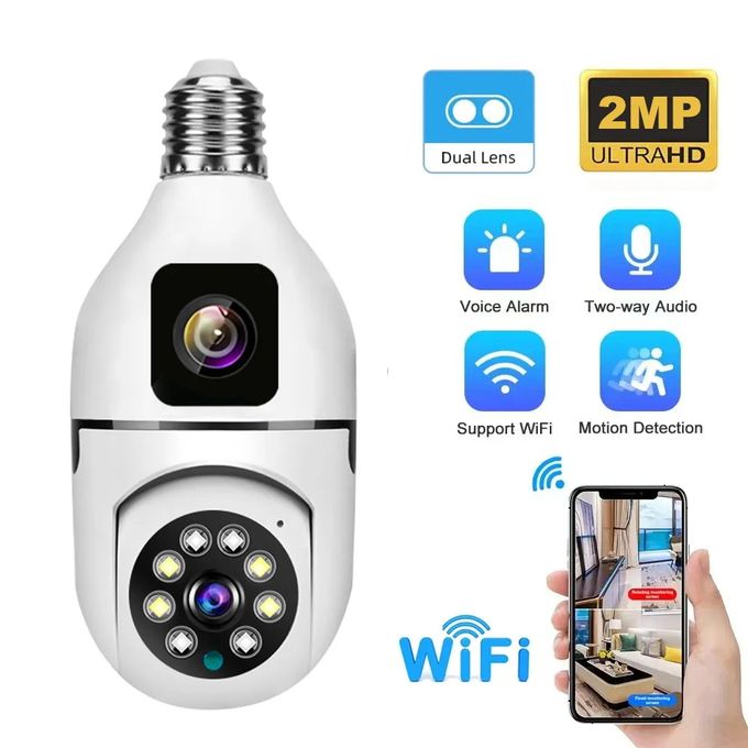 2MP+2MP V380 Bulb WIFI Indoor Camera Dual Lens - Image 2