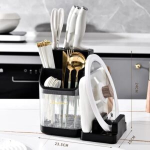 Kitchen multifunction cutlery storage organizer with detachable chopping board/pot lid holder