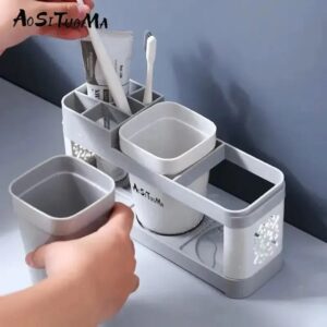 Toothpaste/toothbrush holder with 2cups