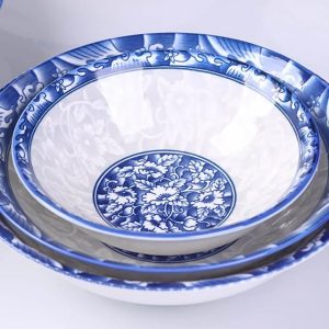 6pc Ceramic Blue Flower Bowl
