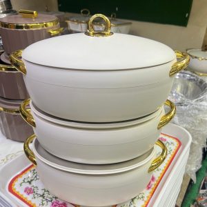 A Set Of 3 Insulated Hotpots With Gold