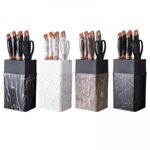 7Pc Marble Knife Set with Block
